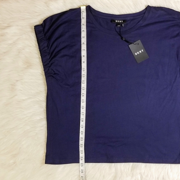 DKNY Cinched Sleeve Elastic Cuff Blouse Top in Navy Blue - Picture 7 of 13
